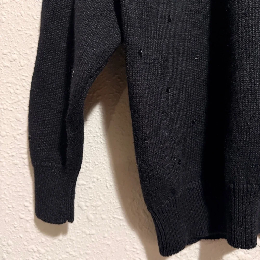 Vtg Dana Scott women's L Black Beaded Sequin Embellished Knit Sweater warm EUC‎